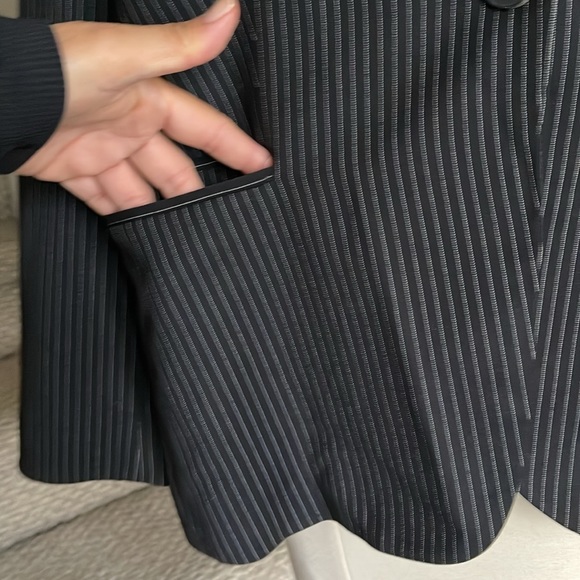MNG Sz L Black Pinstriped Single Button Blazer - Picture 3 of 12